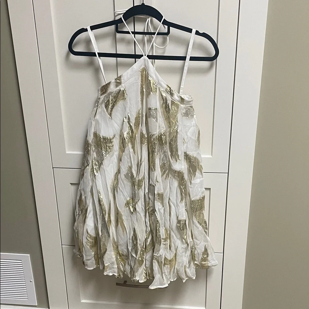 Anthropologie | Tops | Anthropologie White And Gold Halter Dress